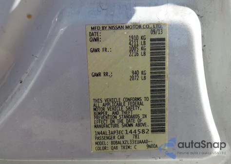 2014 Nissan Altima 2.5 Sl из США, поврежденный, VIN 1N4AL3AP3EC144582